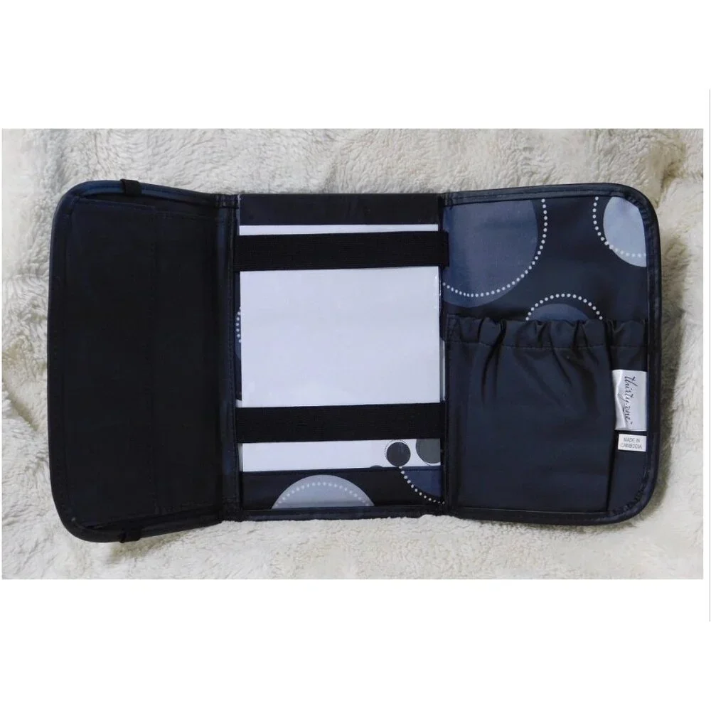 Thirty-One Black Happy Dot Tri-Fold and Go Organizer Notepad Holder